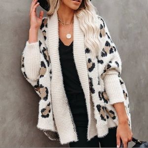 New Cozy Leopard Oversized Fuzzy Cardigan Sweater